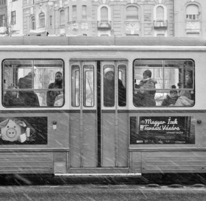 A Tram on Bartók Béla Way in Budapest