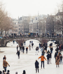 Snowy Canals in Amsterdam